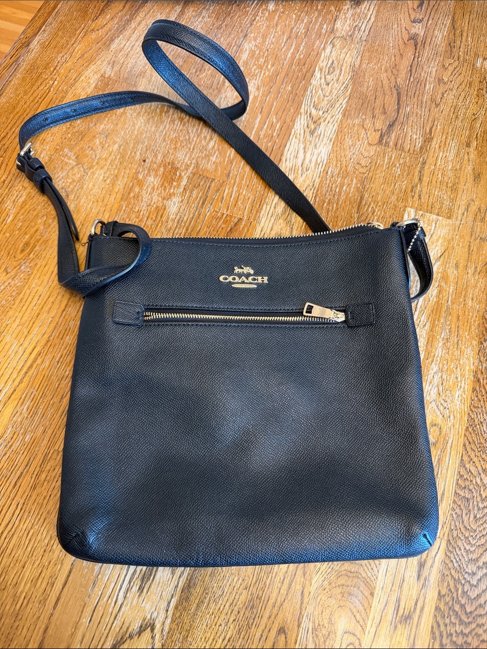 Coach Black Leather Crossbody Messenger Bag with Gold Hardware